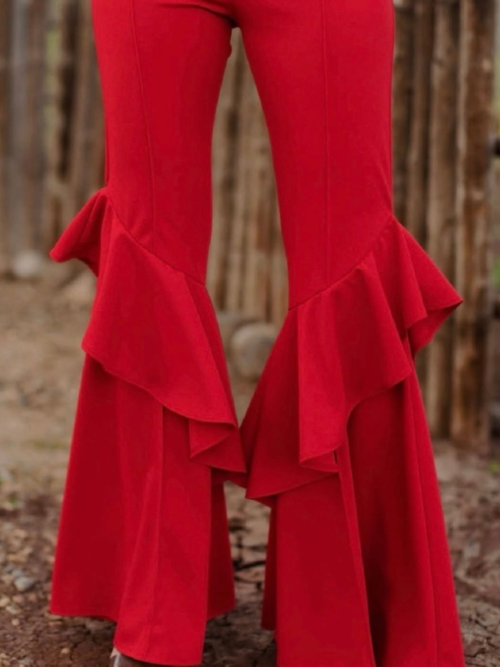 RODEO QUINCY Red Ruffled Senorita Flare Pants - Women's Statement Trousers